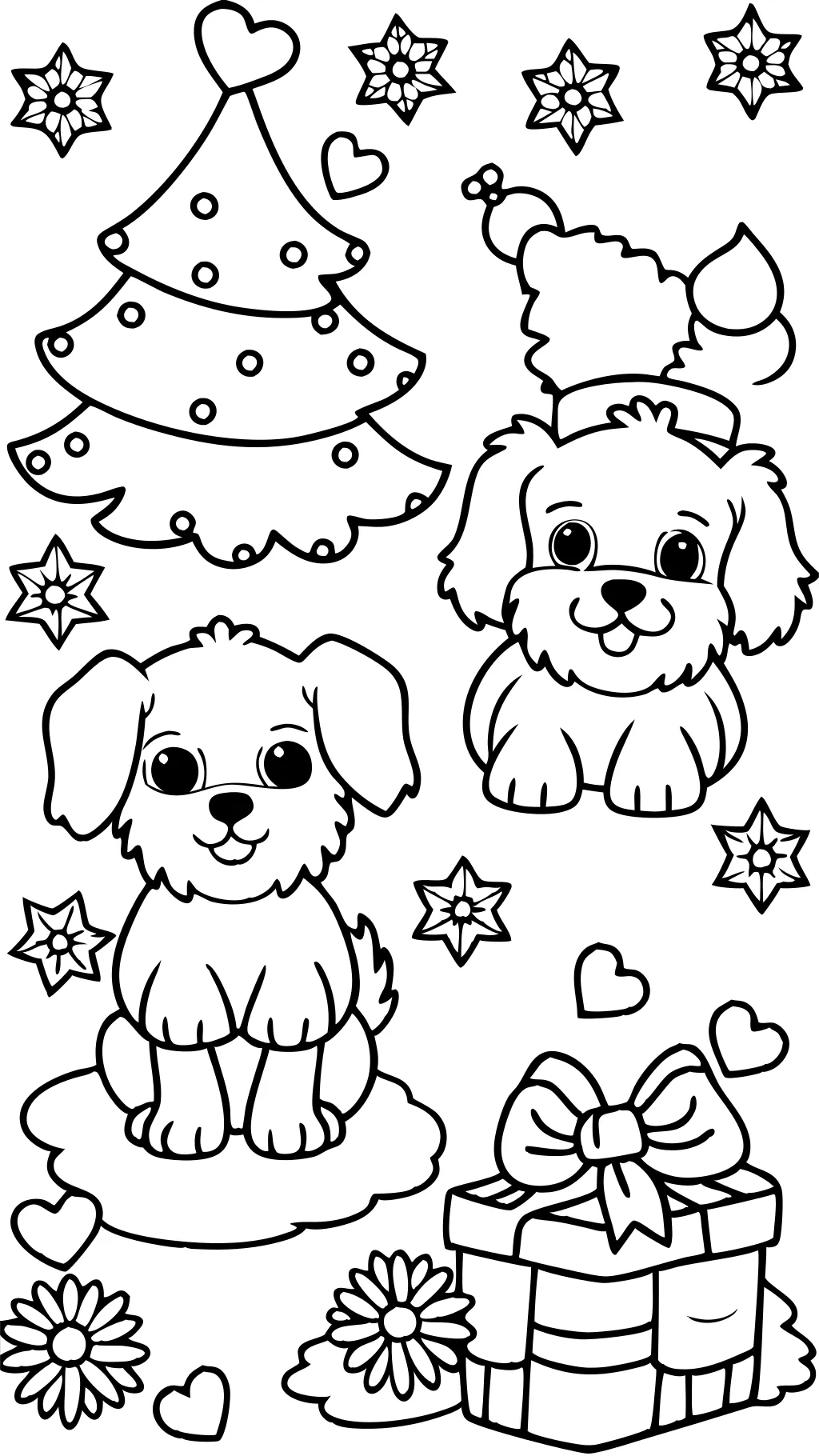 coloriages de Noël chiots